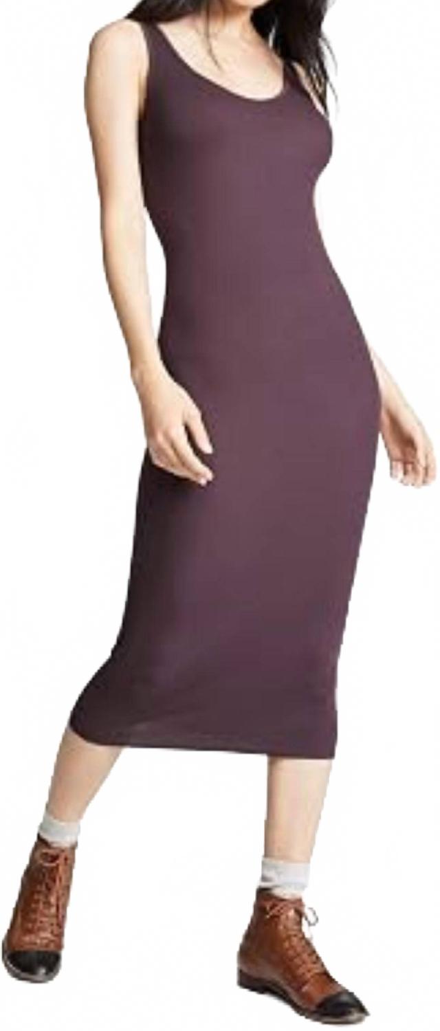 Silk Rib Tank Midi Dress In Dk Plum