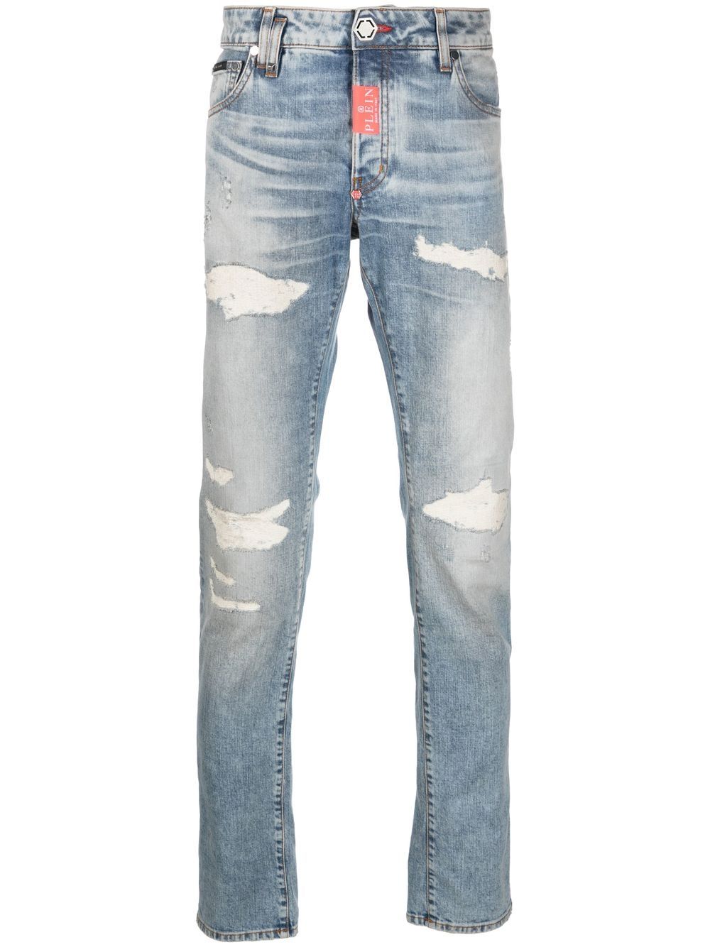 Distressed straight-leg jeans - Blue