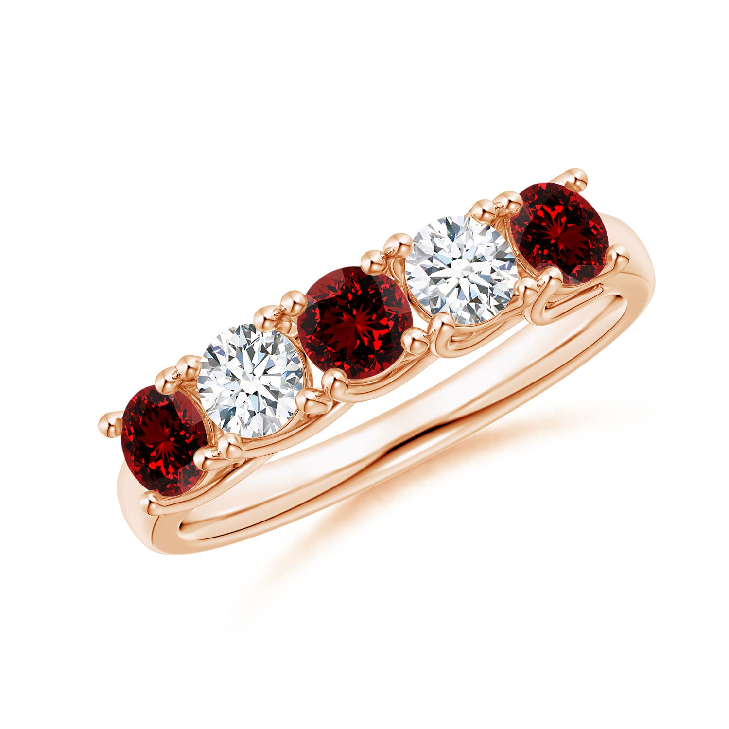 Angara 0.84 Carat Lab-Grown Half Eternity Five Stone Ruby and Lab Diamond Wedding Ring in 14K Rose Gold