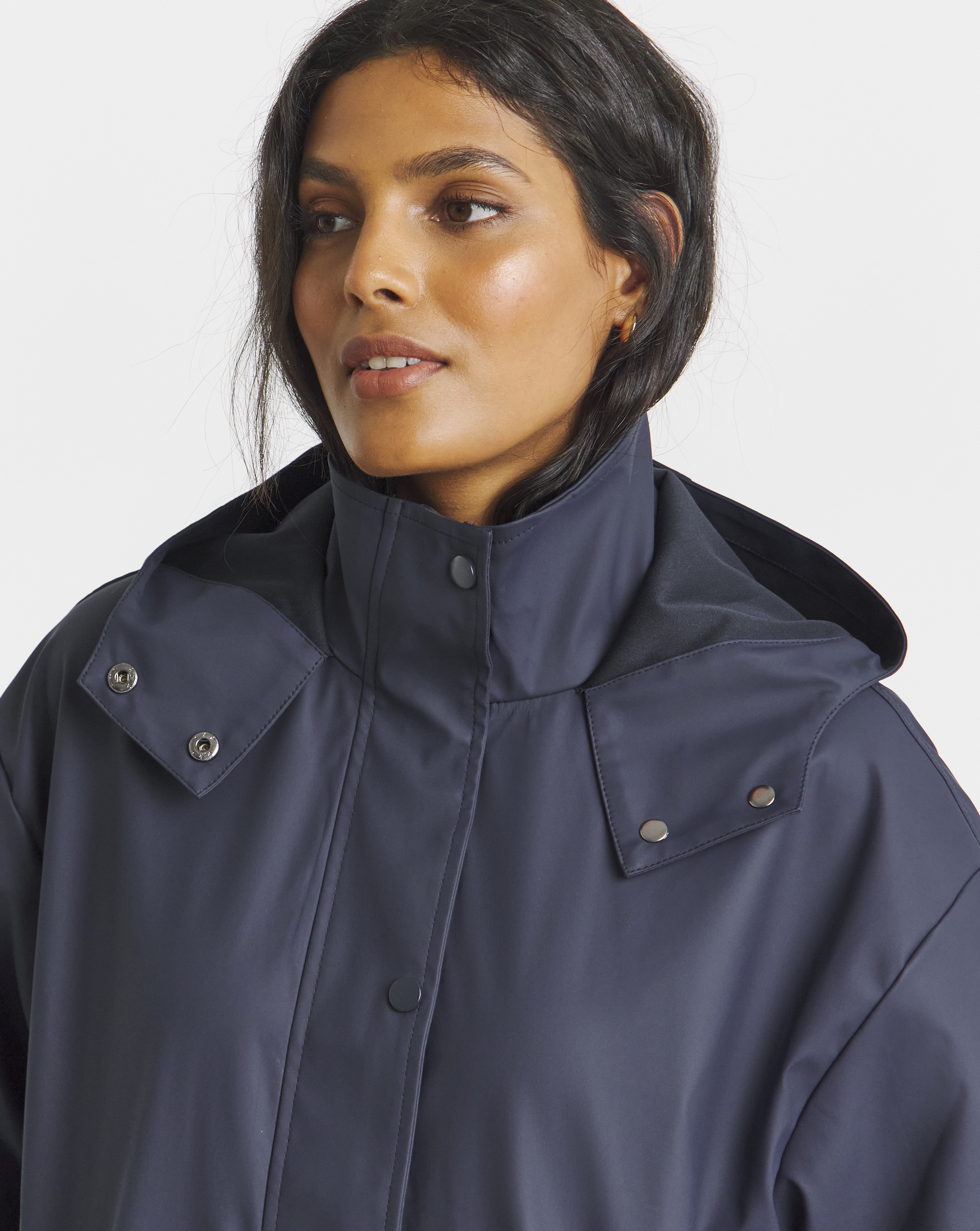 Navy Longline Rubberised Raincoat