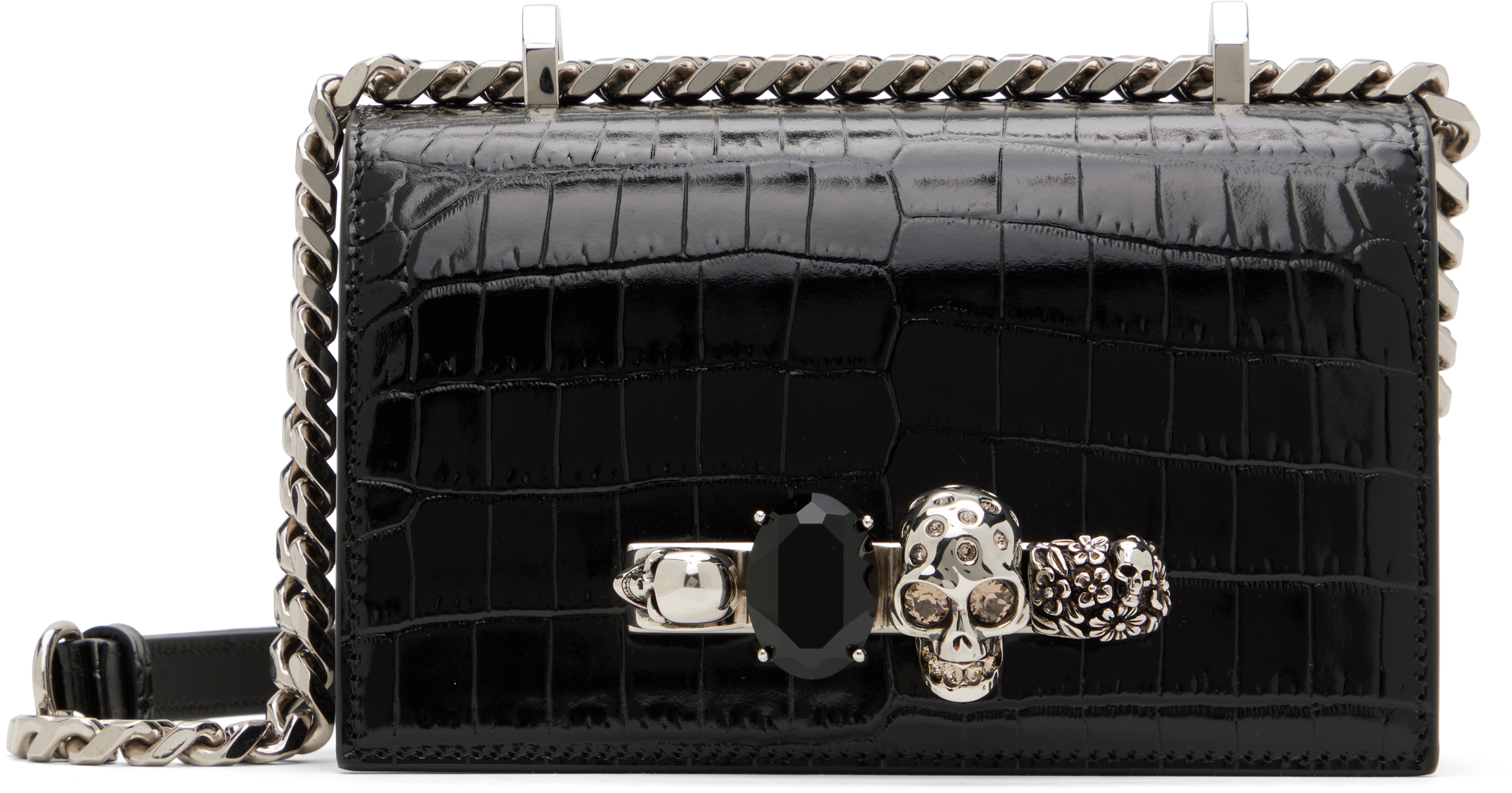 McQueen Black Mini Jewelled Satchel