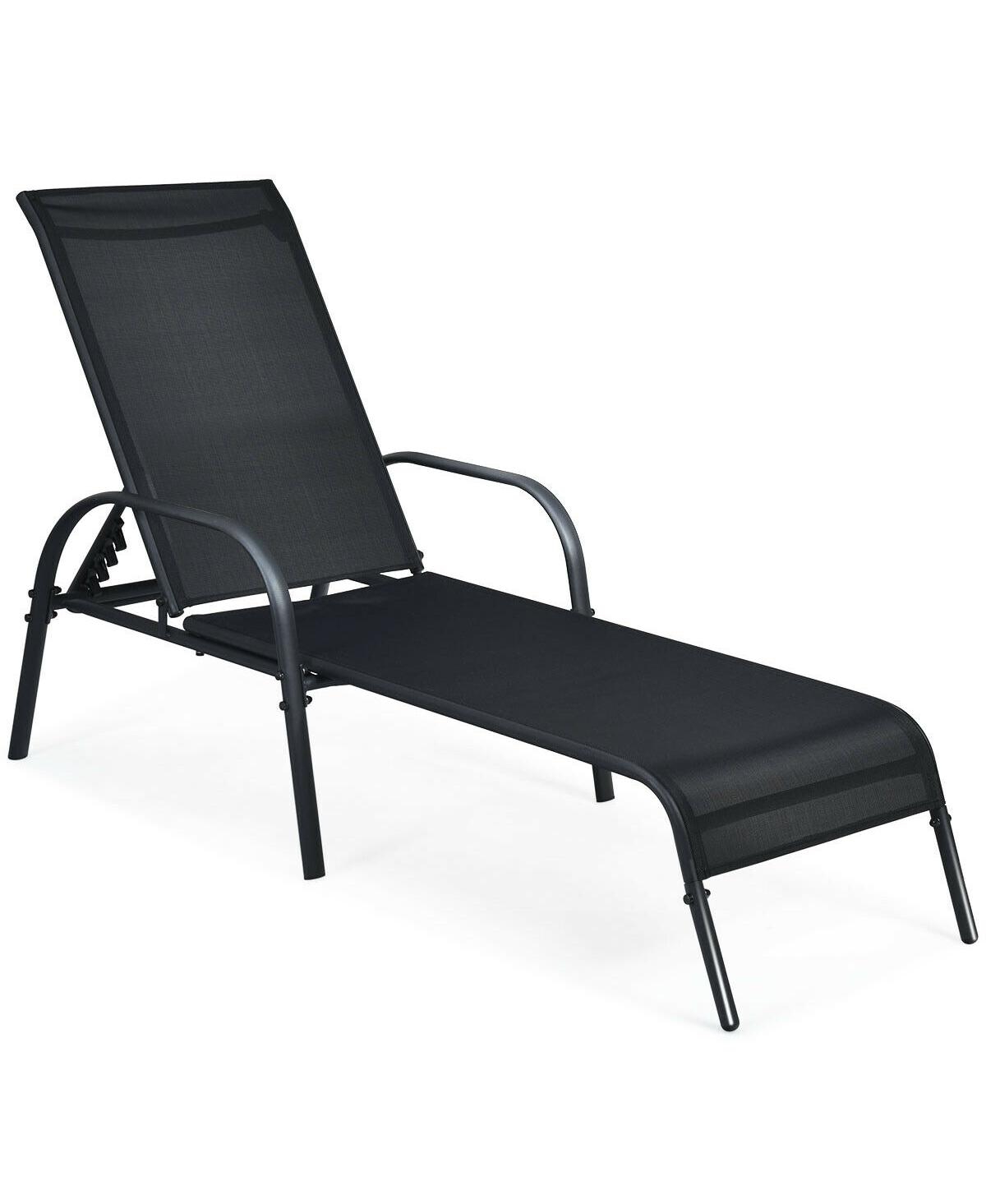 Adjustable Patio Chaise Folding Lounge Chair with Backrest - Black