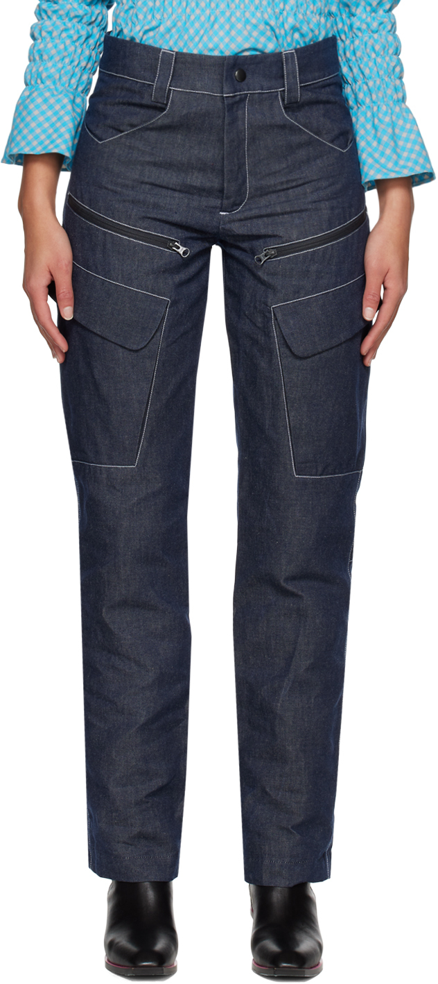 Blue paneled denim jeans