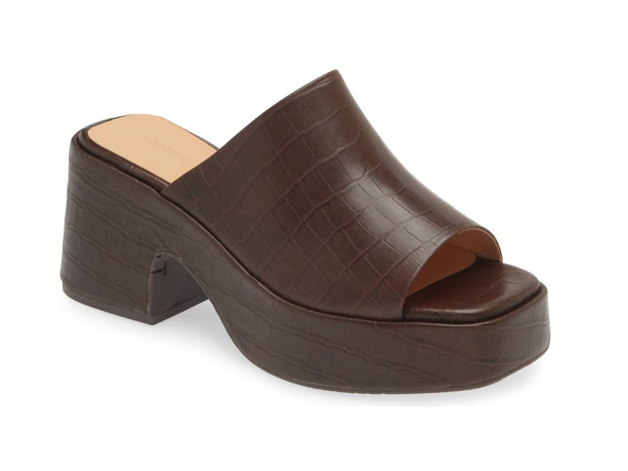 Women's Helia Peep Toe Platform Slide In Brown Embossed Croco