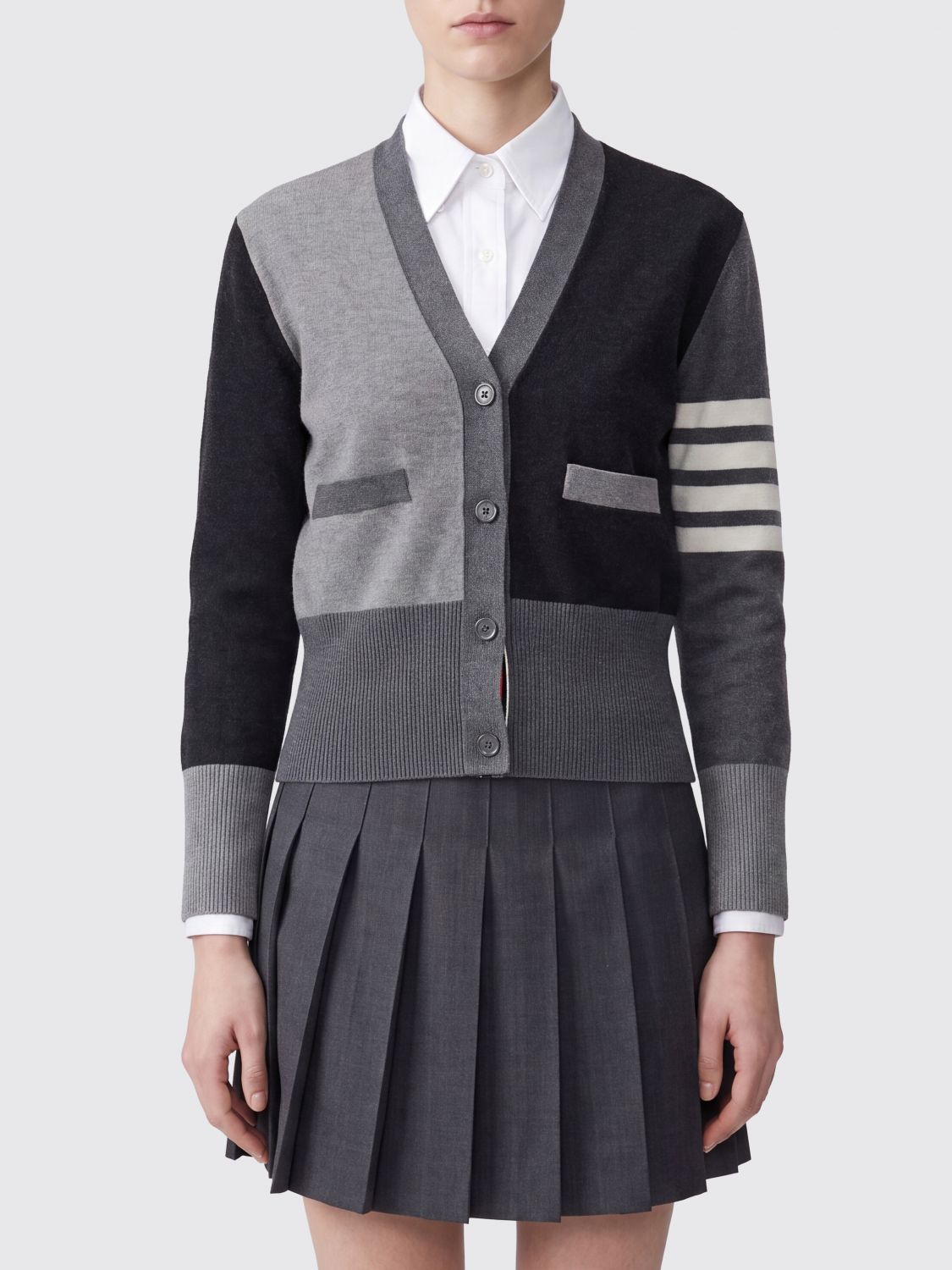 Funmix 4-Bar v-neck cardigan - Grey
