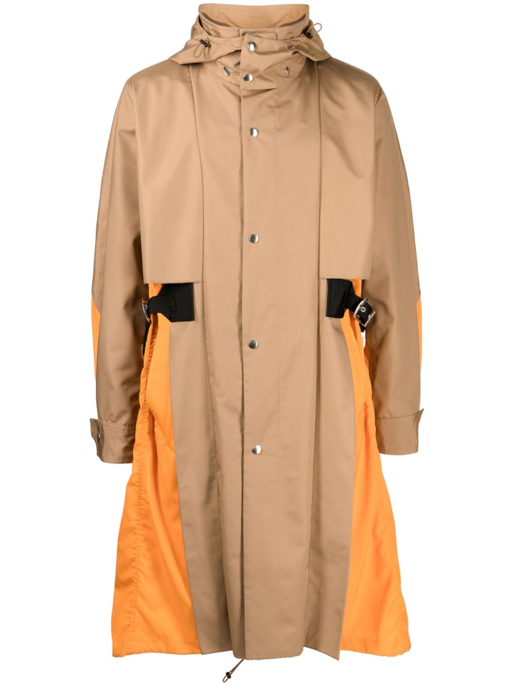 Taffeta detachable-hood midi coat - Brown