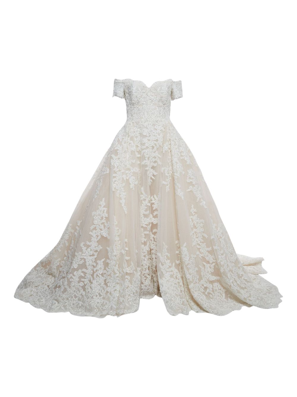 Pre-owned lace-embroidered bridal gown - White