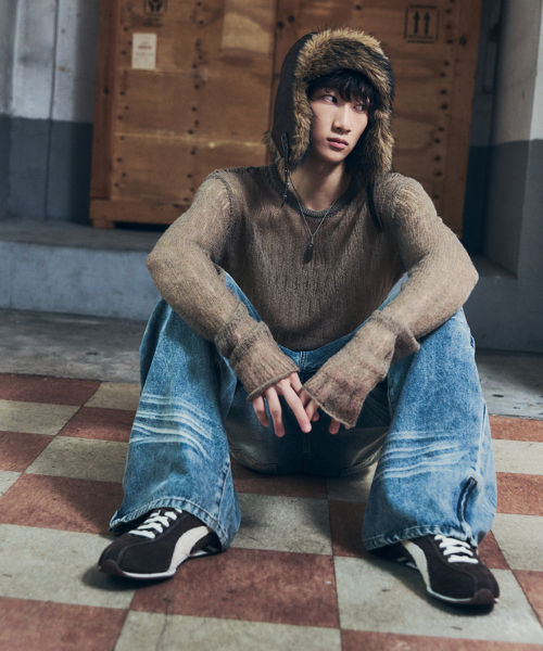 Washed Zipper Slit Denim Pants