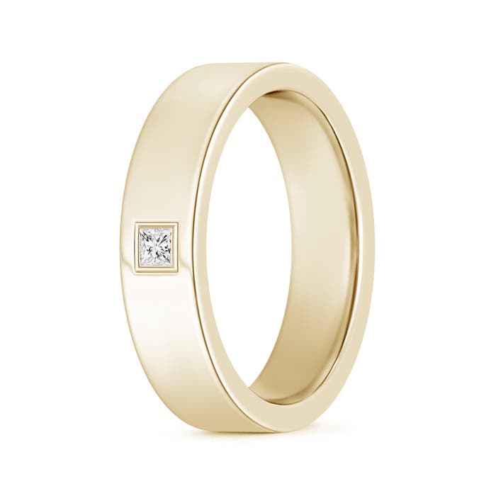 Angara 0.1 Carat Gypsy Set Princess-Cut Diamond Men's Wedding Ring in 18K Yellow Gold