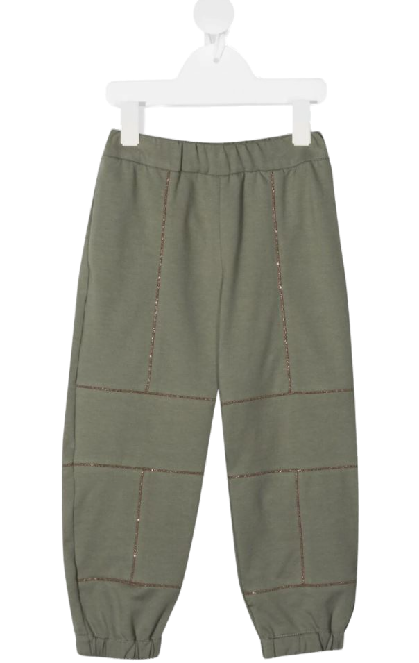 Bead-Embellished Cotton Joggers — Sage Green