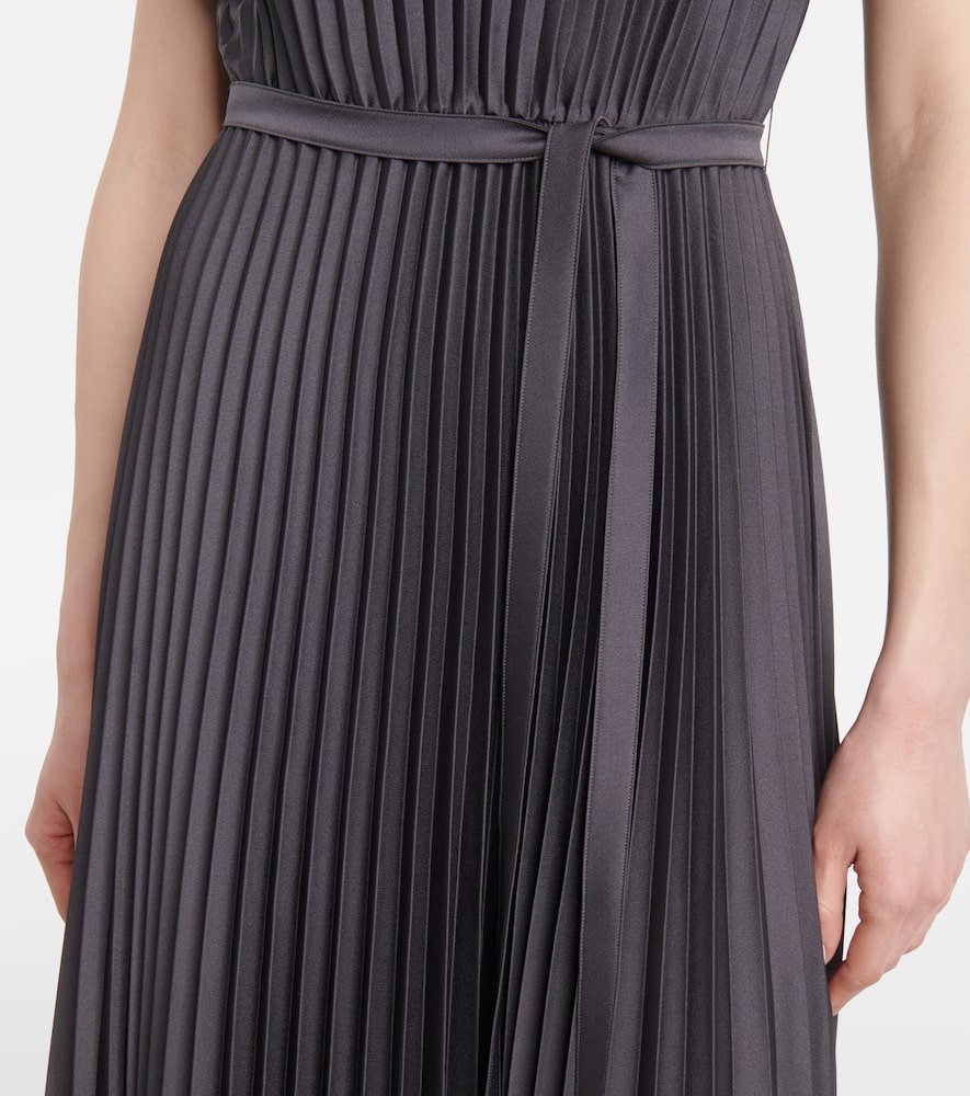 Volta belted plissé satin midi dress