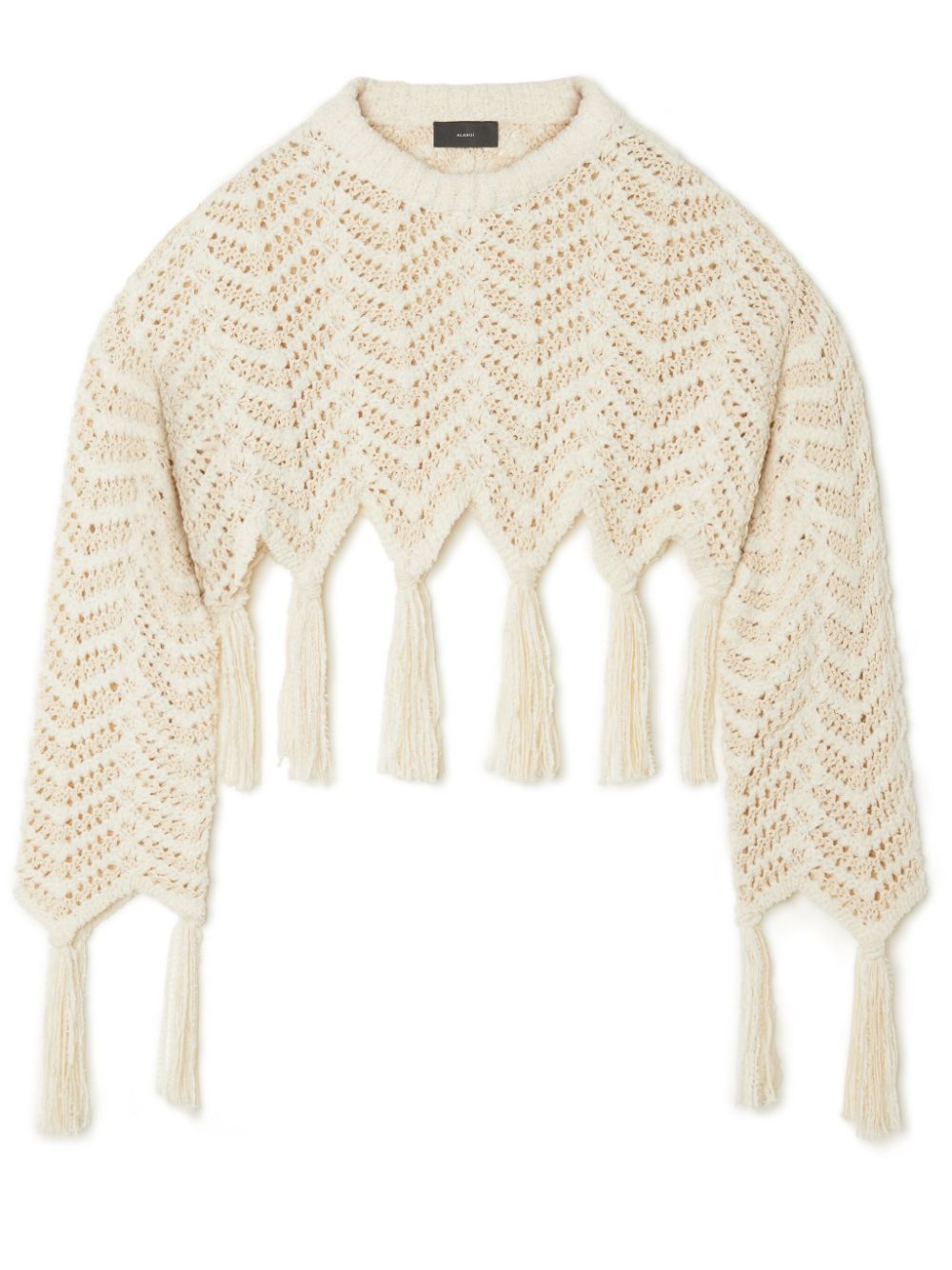 Chevron knit fringed cropped jumper - Neutrals