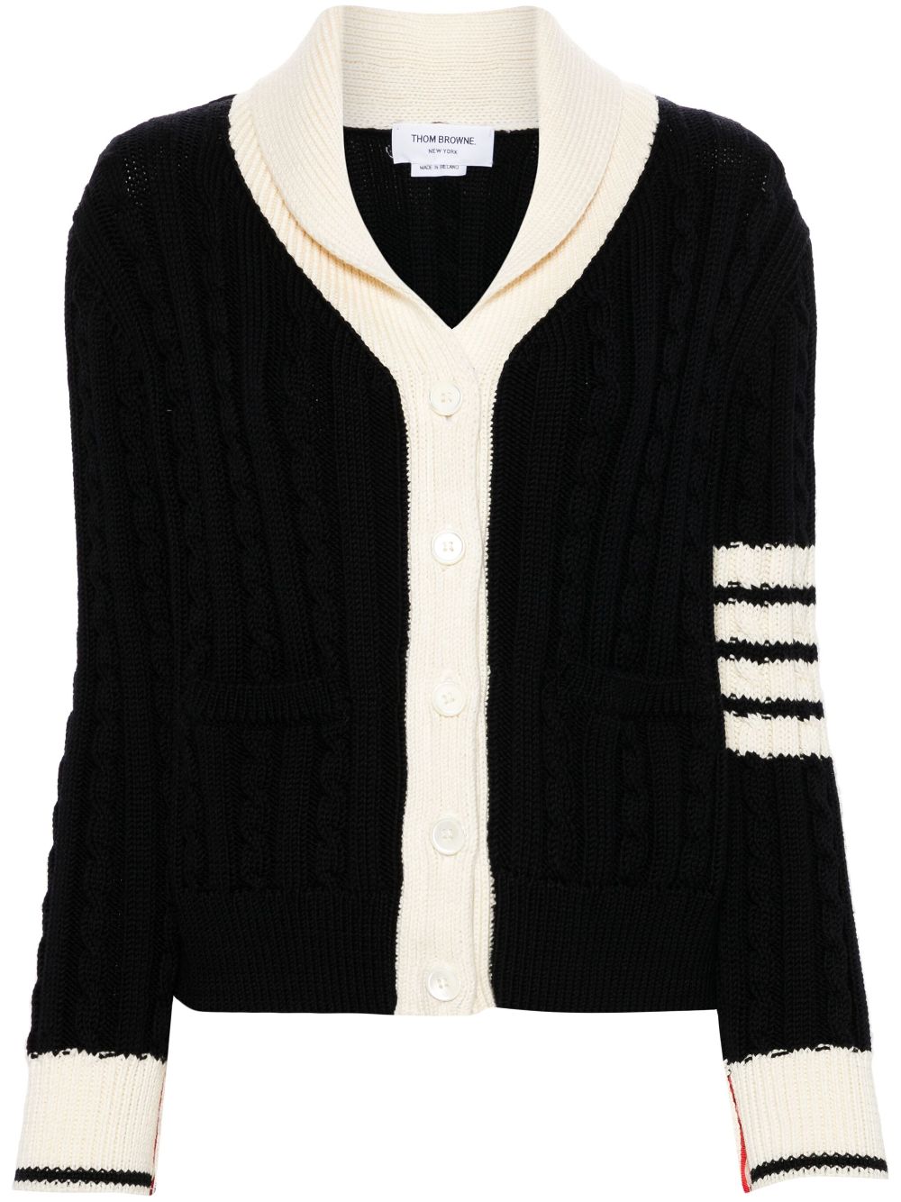 4-Bar cable-knit cardigan - Blue