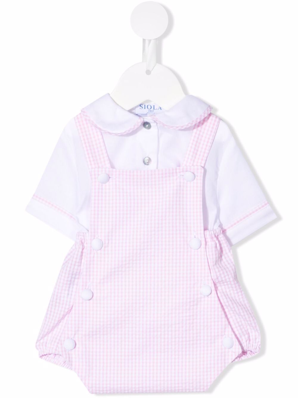 Check-print cotton playsuit set - Pink