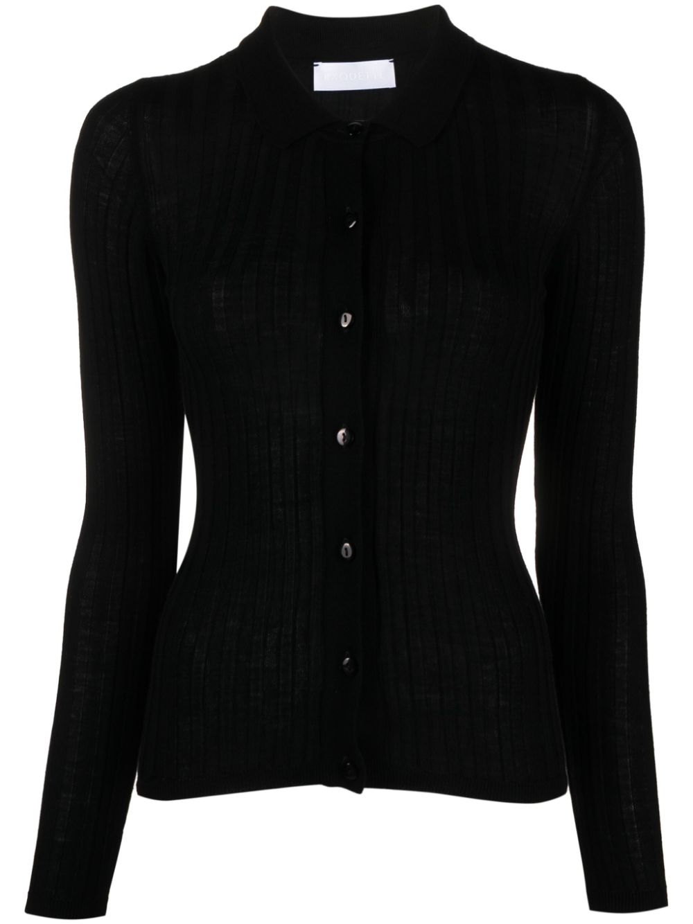 Ribbed-knit polo cardigan - Black