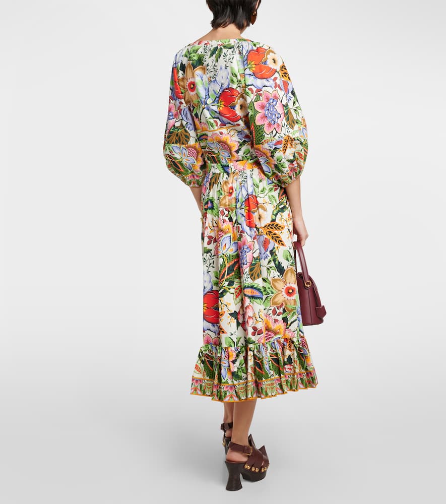 High-rise floral cotton midi skirt