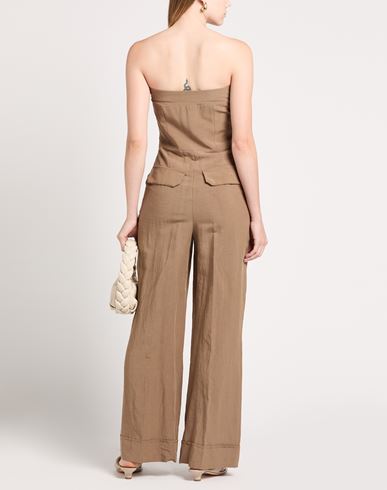 Woman Jumpsuit Camel Size 6 Viscose, Linen