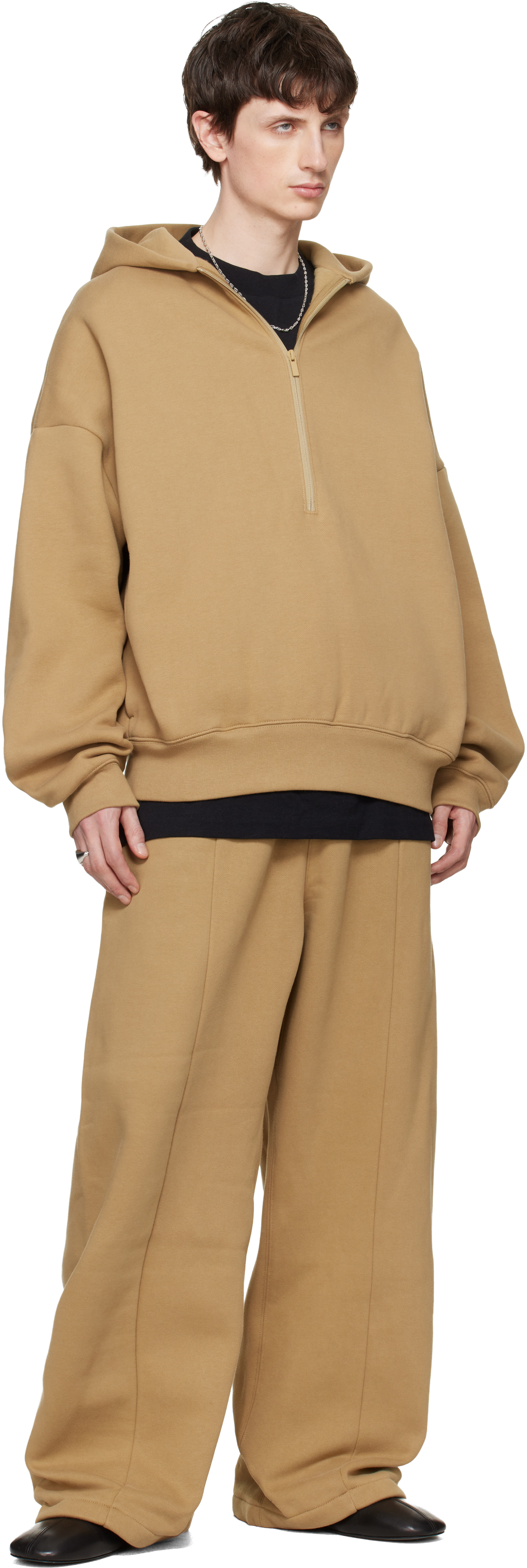 Tan 'Property' Lounge Half Zip Hoodie