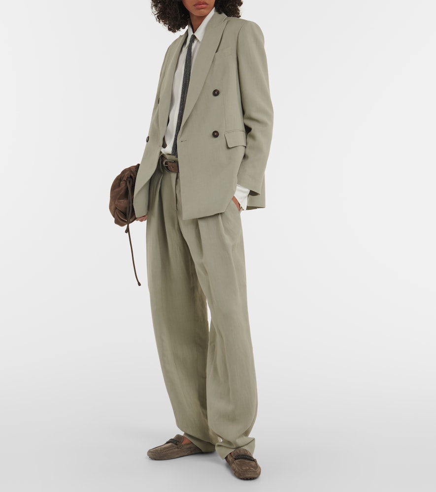 Twill wide-leg pants