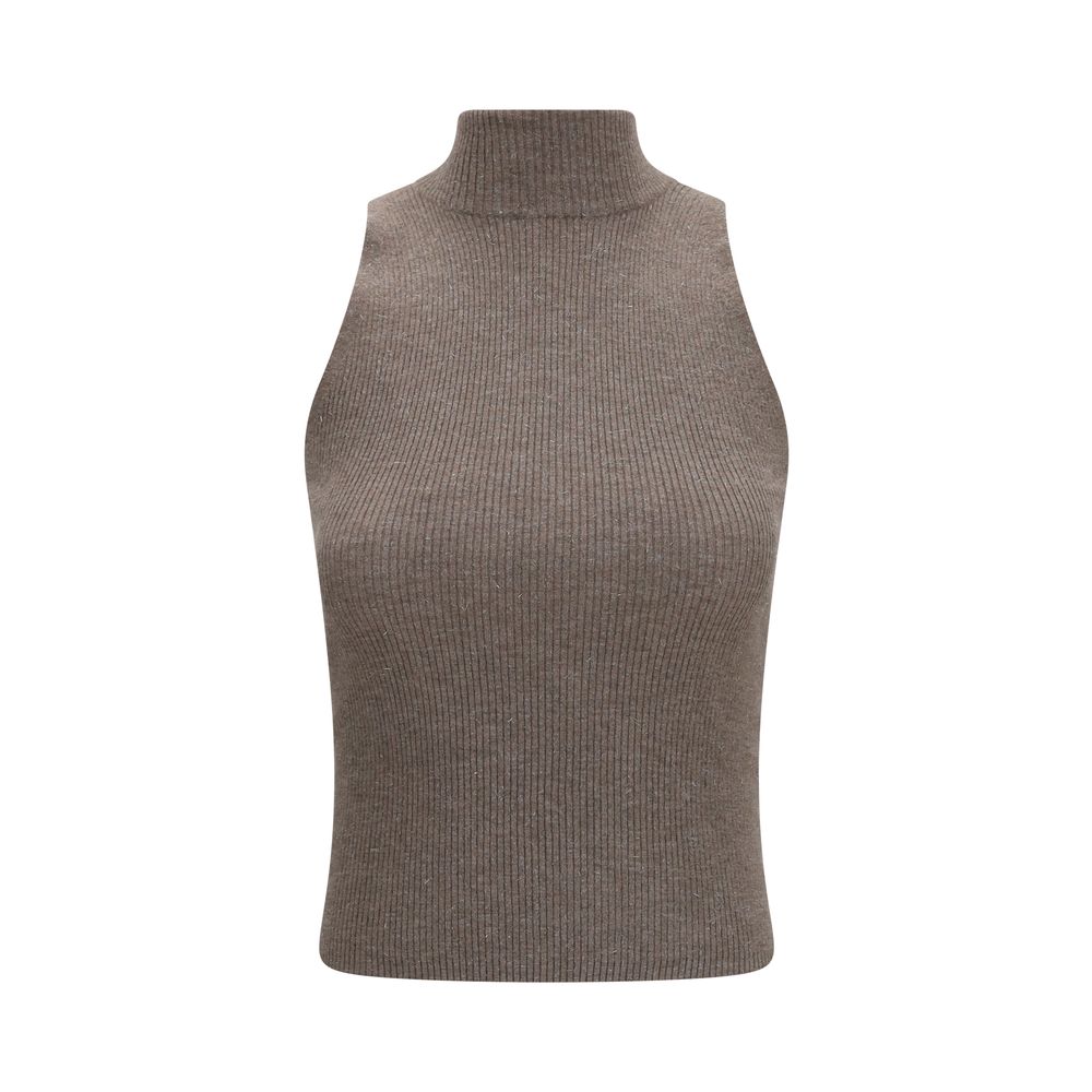 Cashmere Ribbed Knit Tank Top — Brown