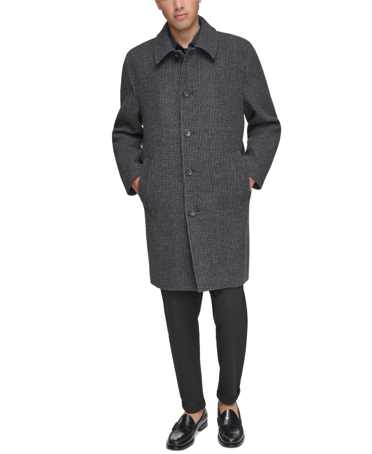Men's Rennel Houndstooth Single-Breasted Topcoat - Charcoal