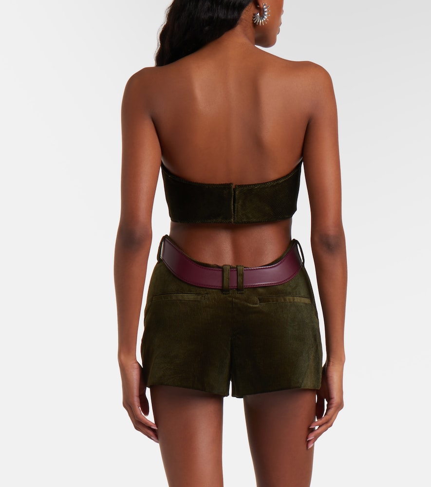 Cutout belted cotton corduroy shorts