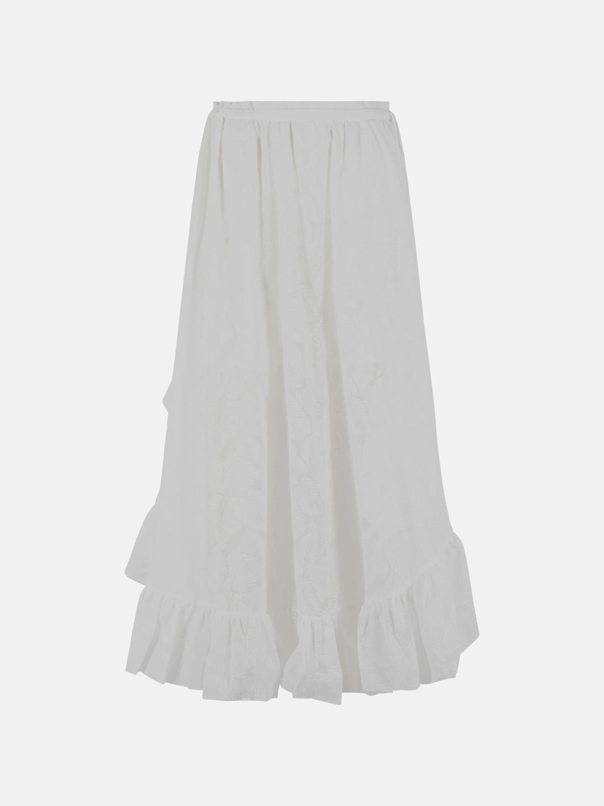 'Daylight' Long Skirt In White Cotton Blend