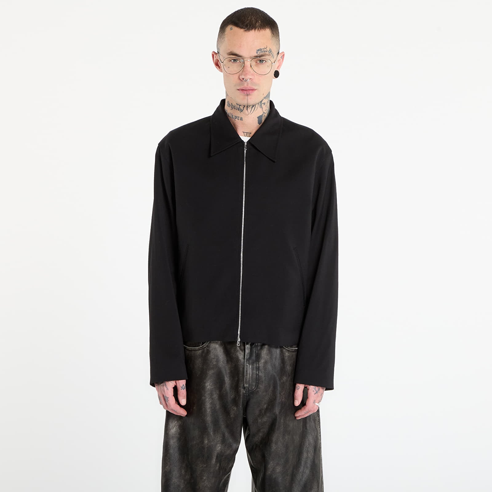 Men's Mini Zip Jacket in Black Worsted Wool