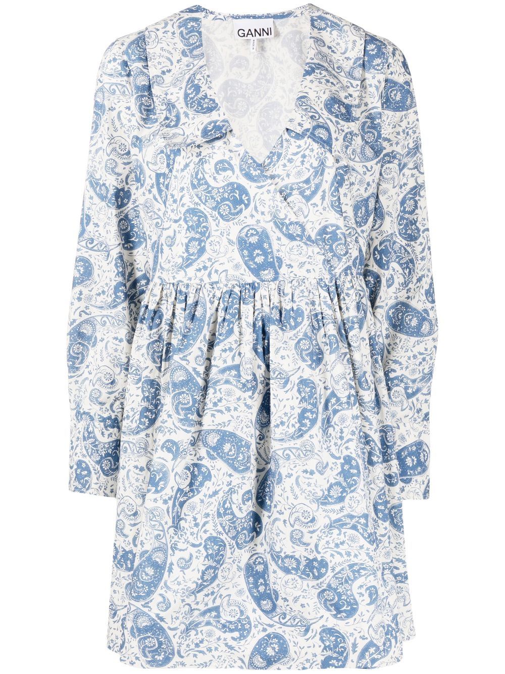 Paisley-print cotton wrap dress - Blue