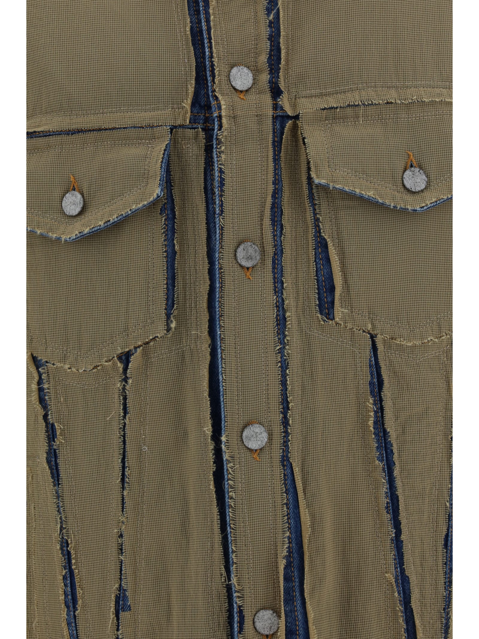 Logo-patch ripstop denim jacket - Brown