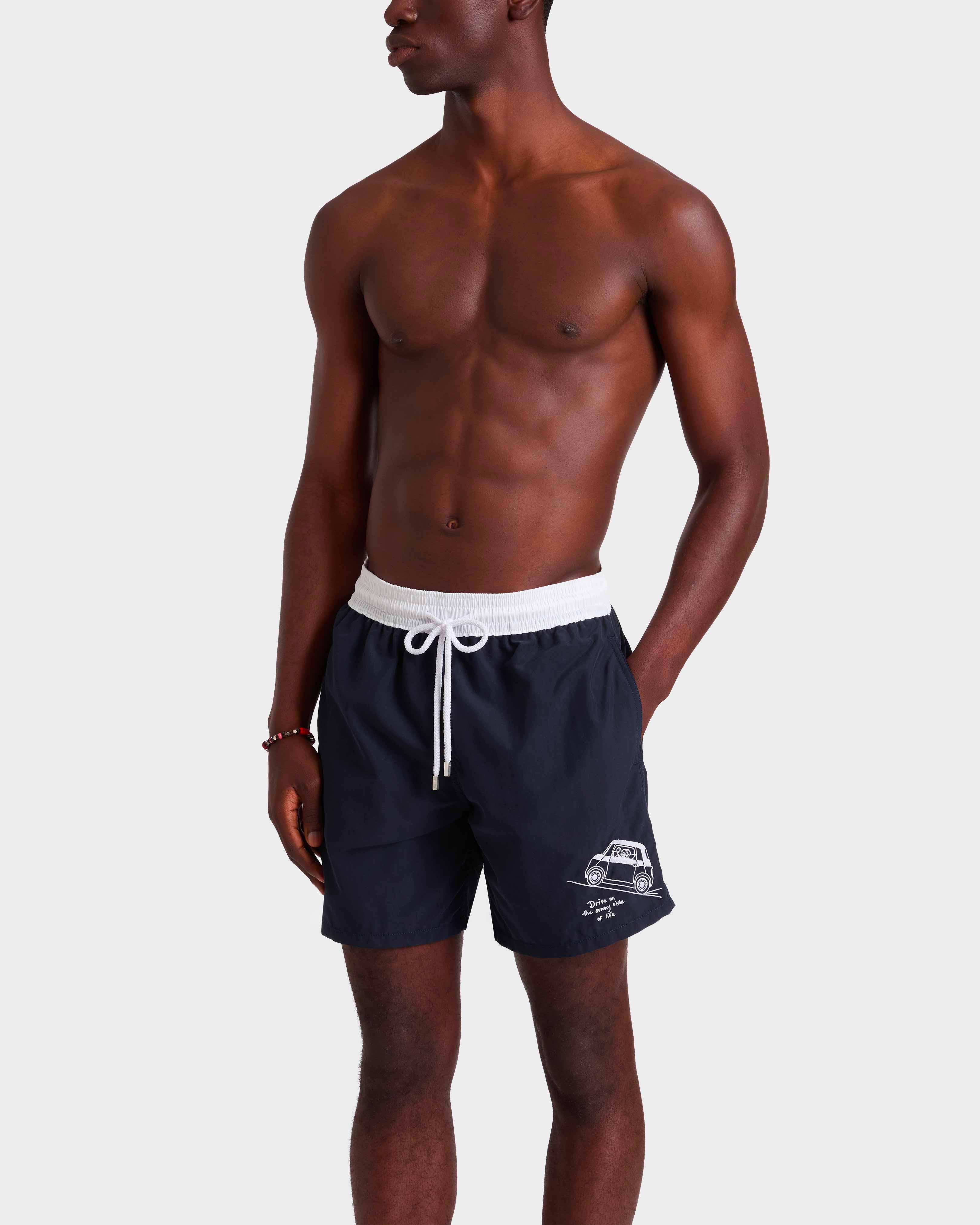 Men Embroidered Swim Shorts Sunny Topolino - X Fiat - Swimwear - Motu - Blue