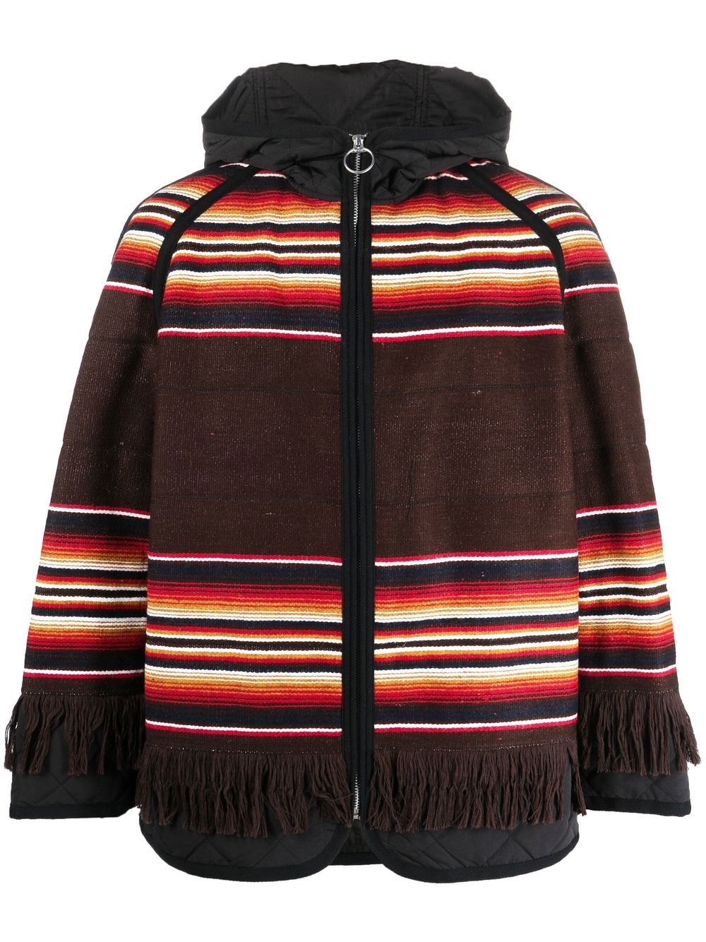 Stripe-design fringed padded jacket - Brown
