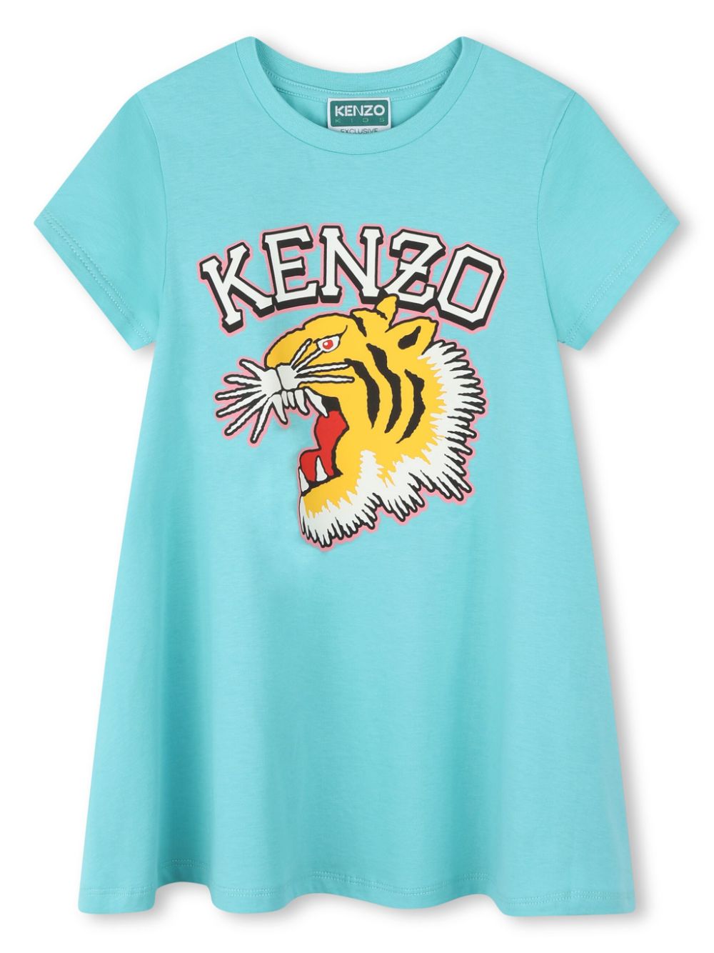 Tiger Head-print cotton dress - Blue