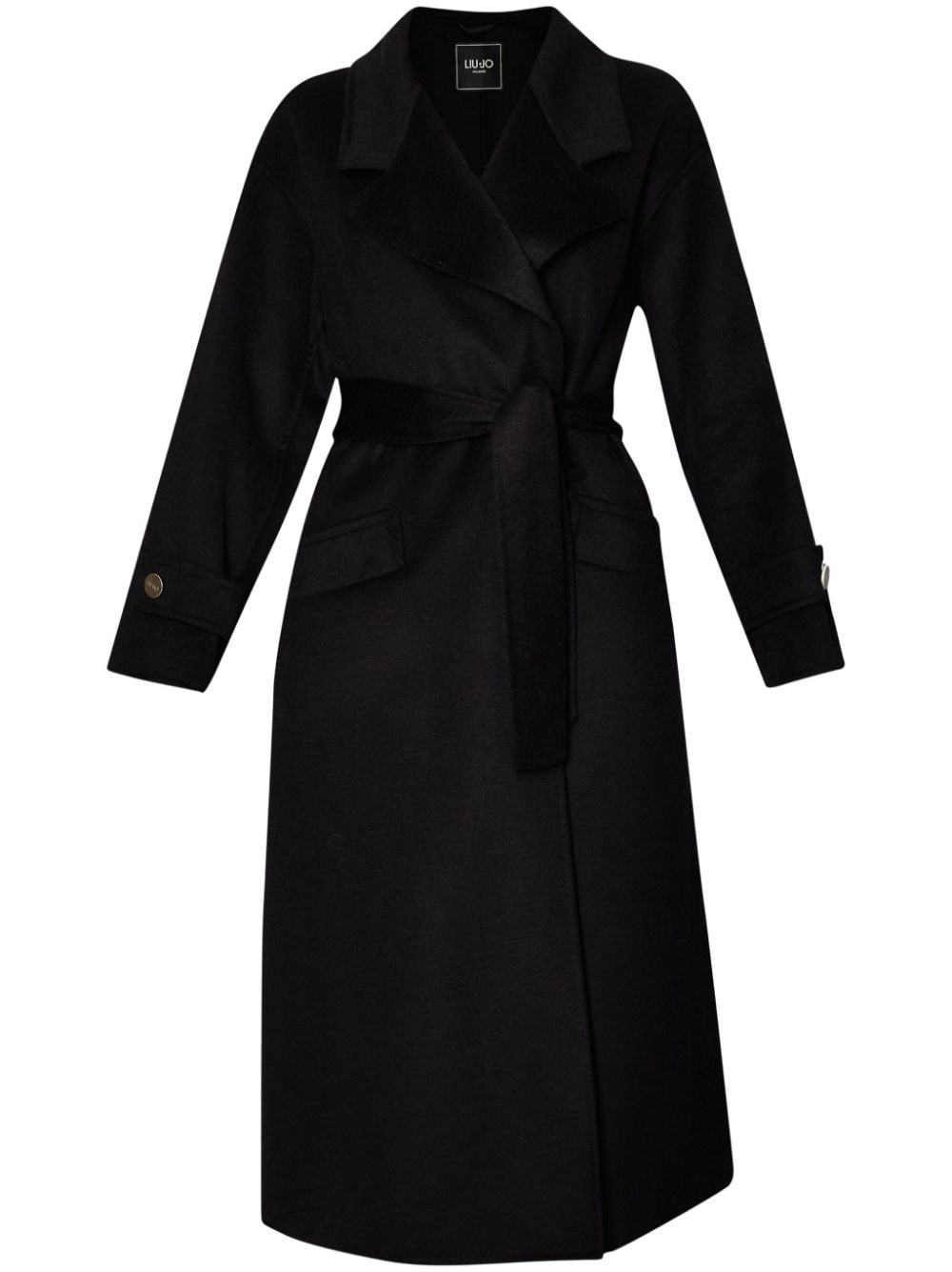 Belted wool-blend coat - Black