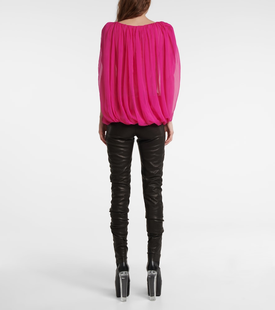 Gathered silk chiffon top