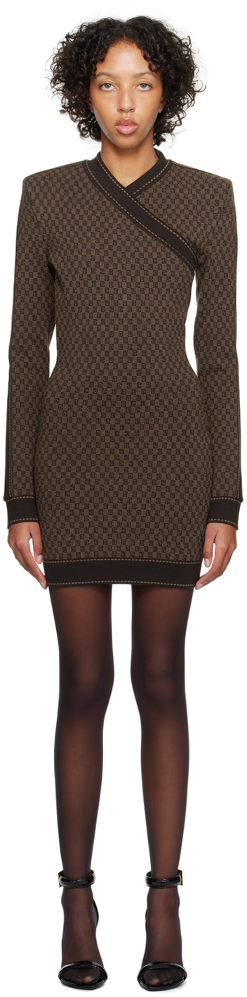 Balmain Brown Mini Monogram Minidress