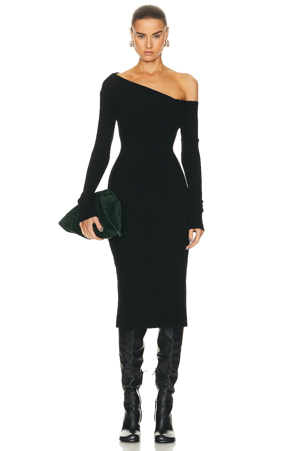 Enza Costa Knit One Shoulder Dress in Black - Black. XL also in
