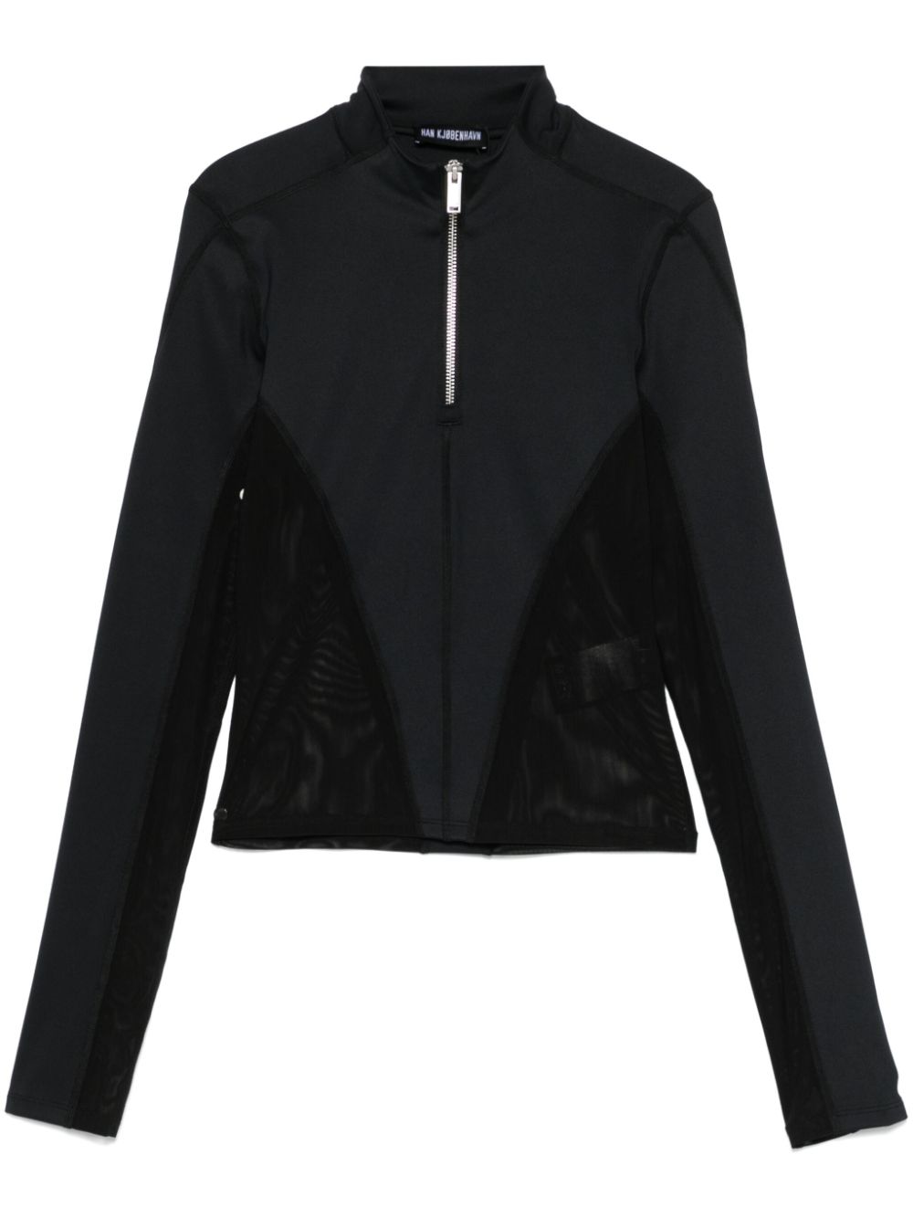 Mesh-detail jersey top - Black