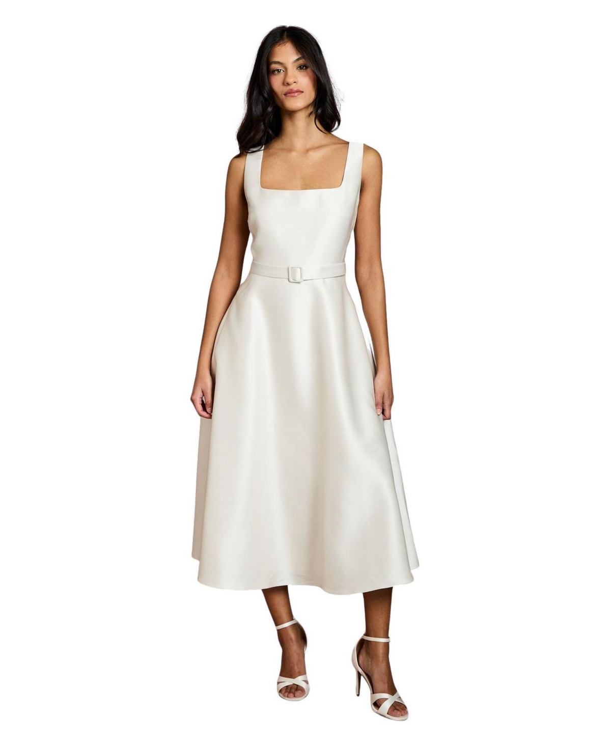 Women's Belted Midi Dress - Champagne