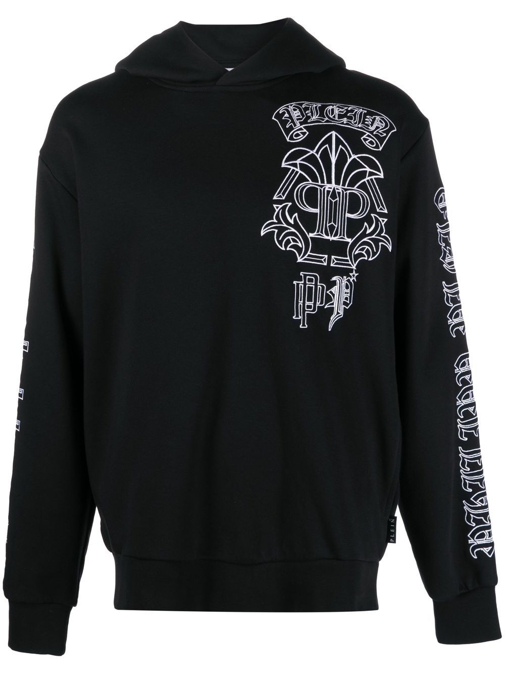 Skull-print logo-embroidered hoodie - Black