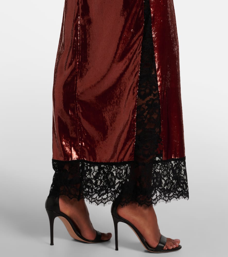 Lace-trimmed sequined gown