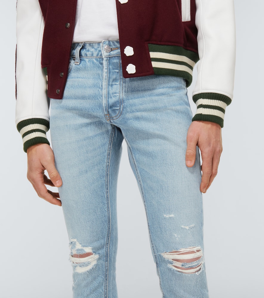Slim-fit distressed jeans