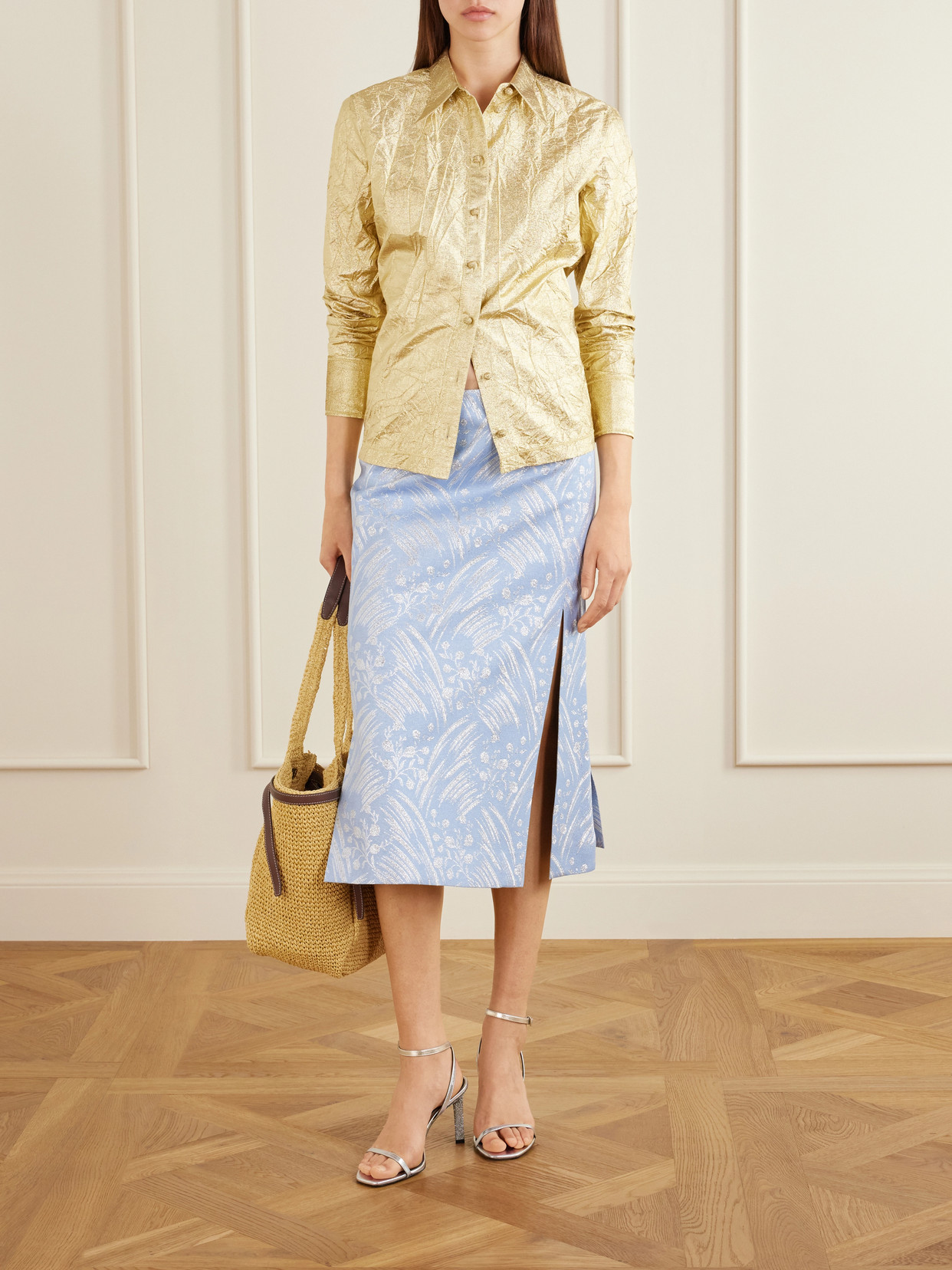Crinkled Metallic Silk-blend Shirt - Gold