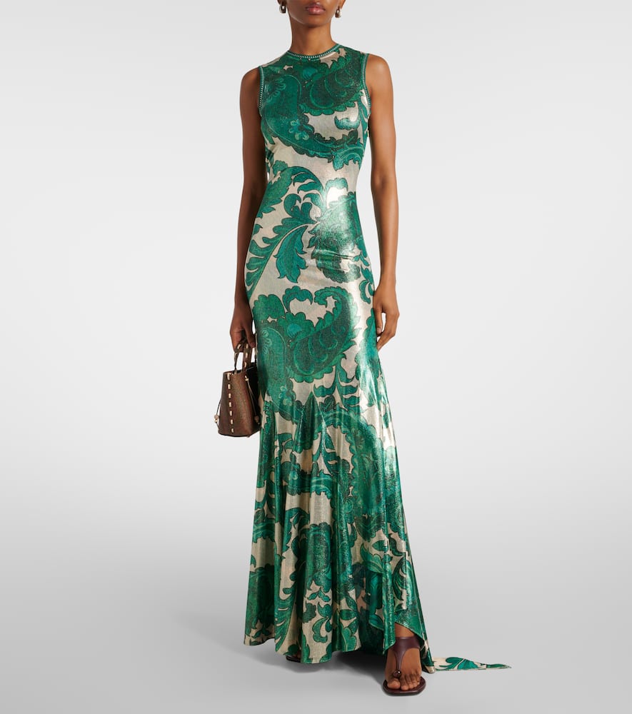 Paisley open-back lamé maxi dress