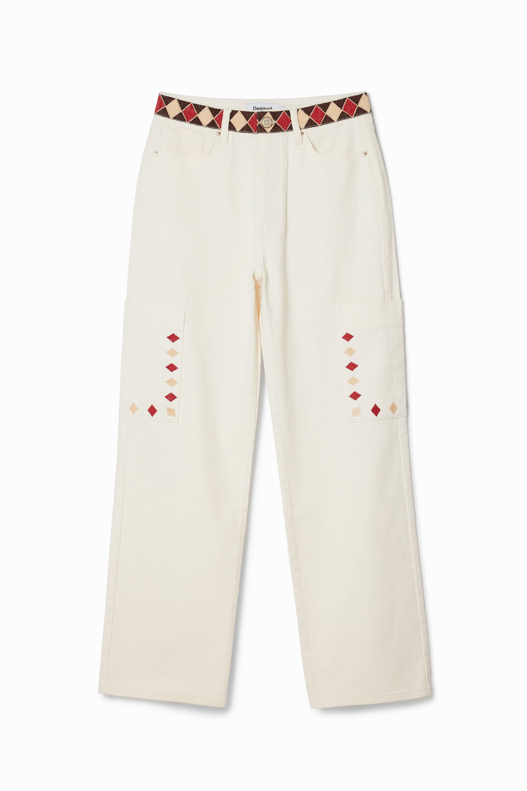 Cropped denim pants with diamond-shaped edge