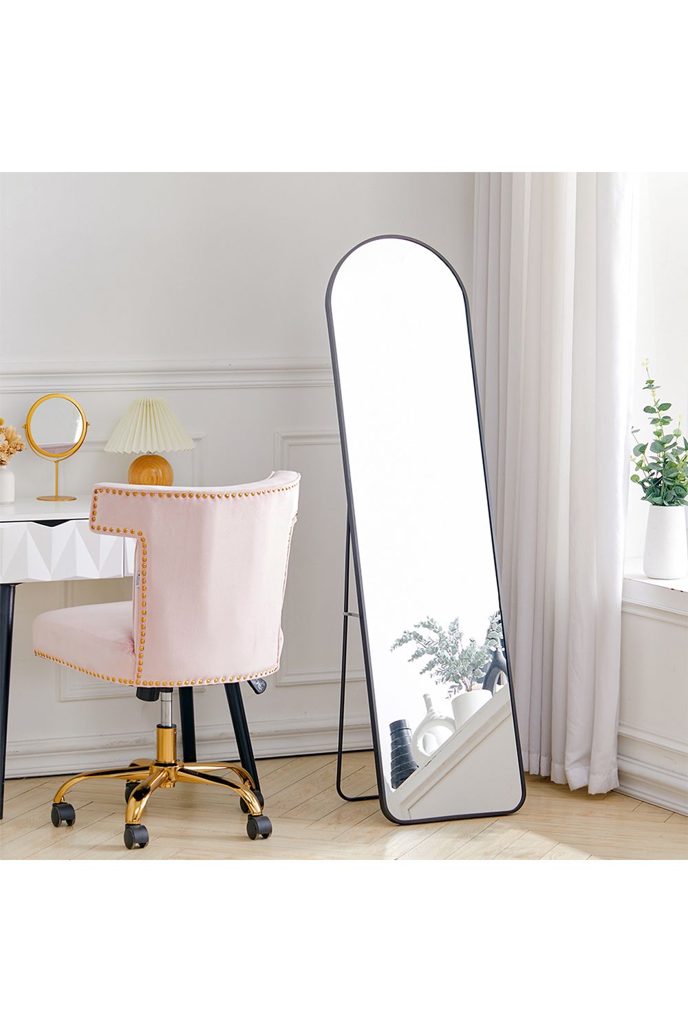 Living And Home 40X150Cm Black Arched Metal Full Length Mirror With Floor Stand & Wall Mount