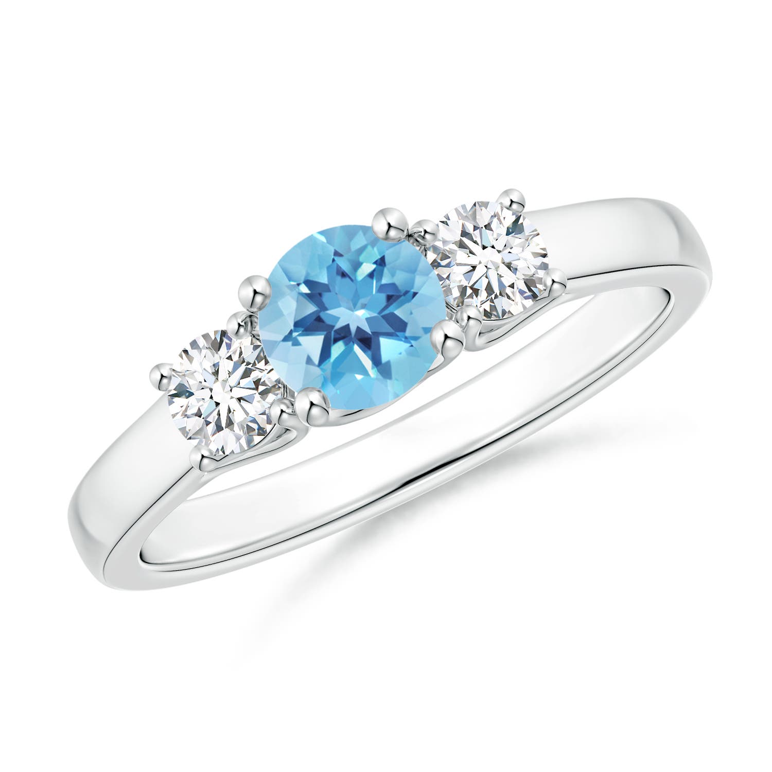 Angara 0.6 Carat Classic Round Swiss Blue Topaz and Diamond Three Stone Ring in Silver