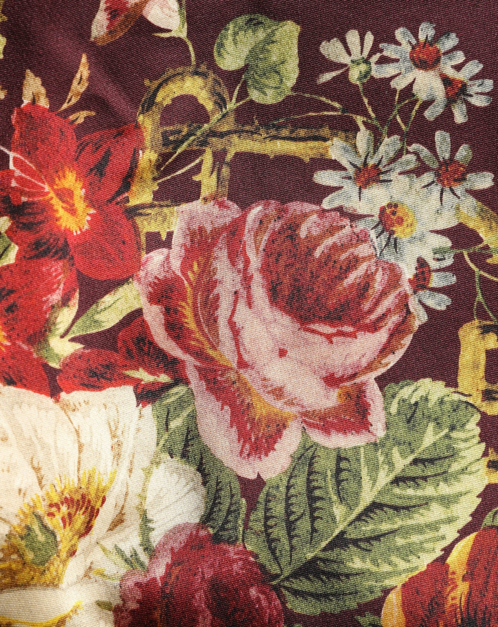 Floral Print Silk-Wool Skirt — Burgundy