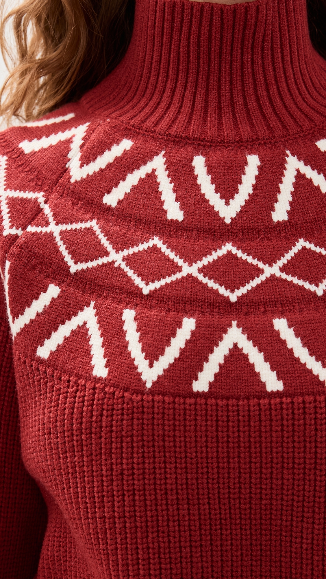 Marcie Fair Isle Yoke Knit Sweater Red Dahlia