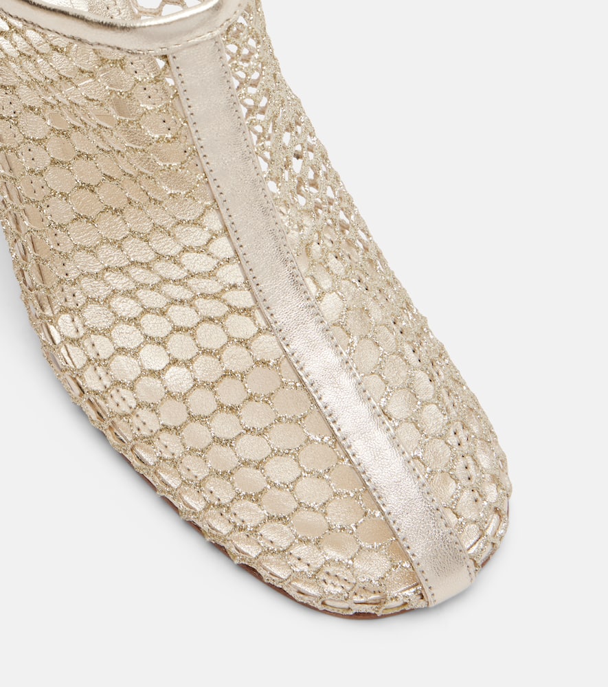 Giulia leather-trimmed fishnet mules